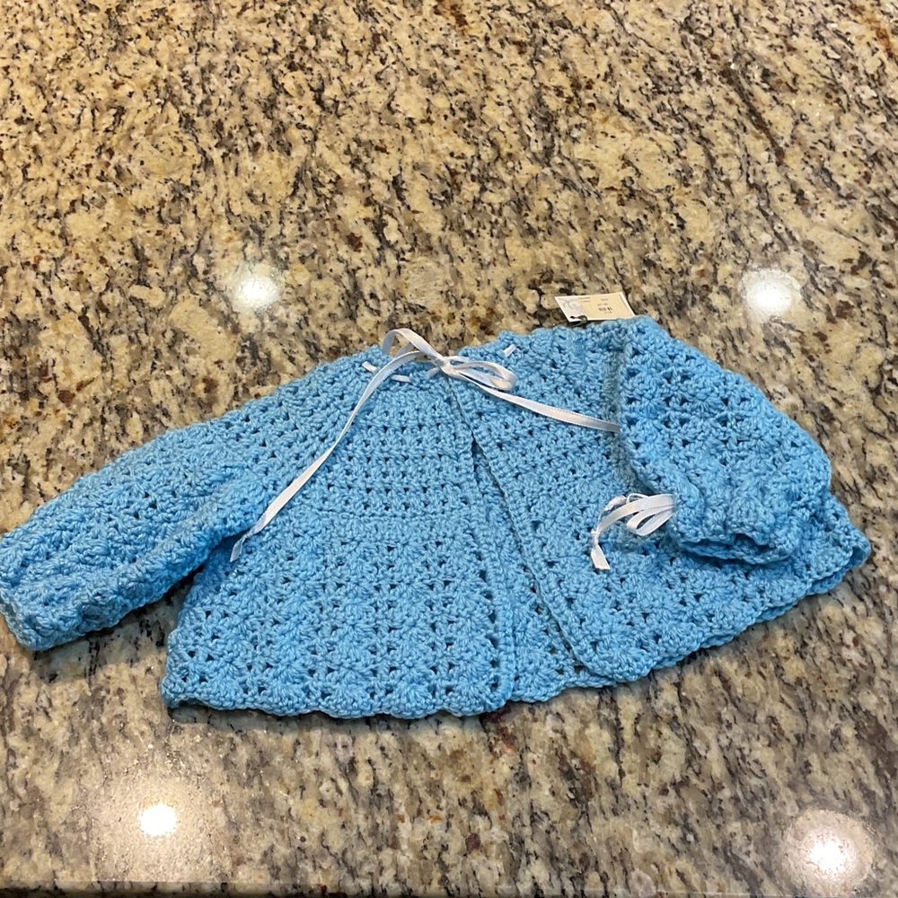 Handmade Blue Crochet Newborn Sweater